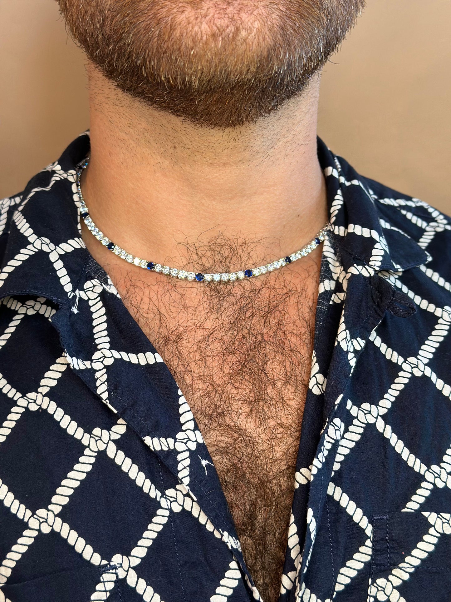 Mens Multi Saphire Tennis Necklace