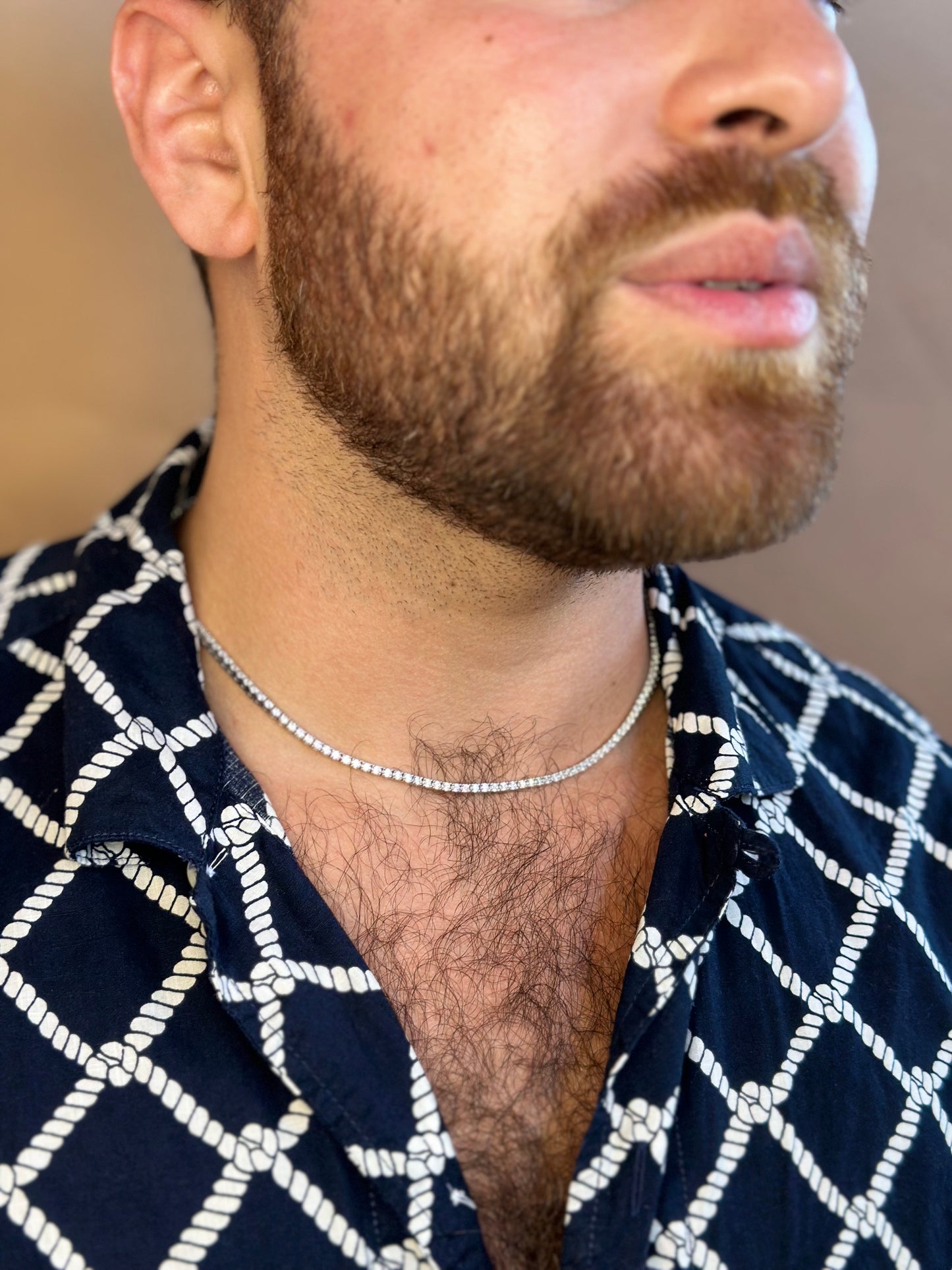 Mens Micro Silver Tennis Necklace