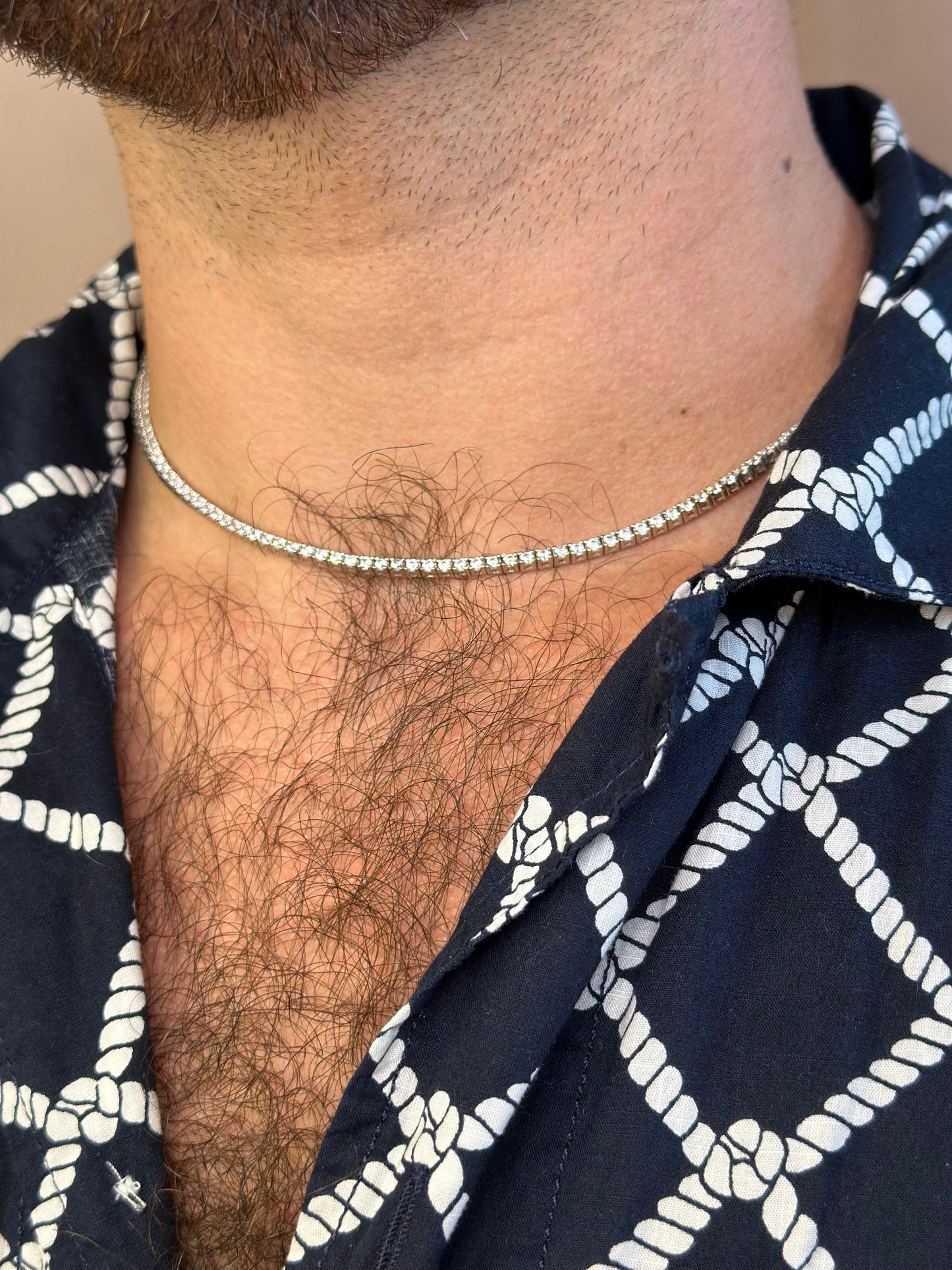 Mens Micro Silver Tennis Necklace