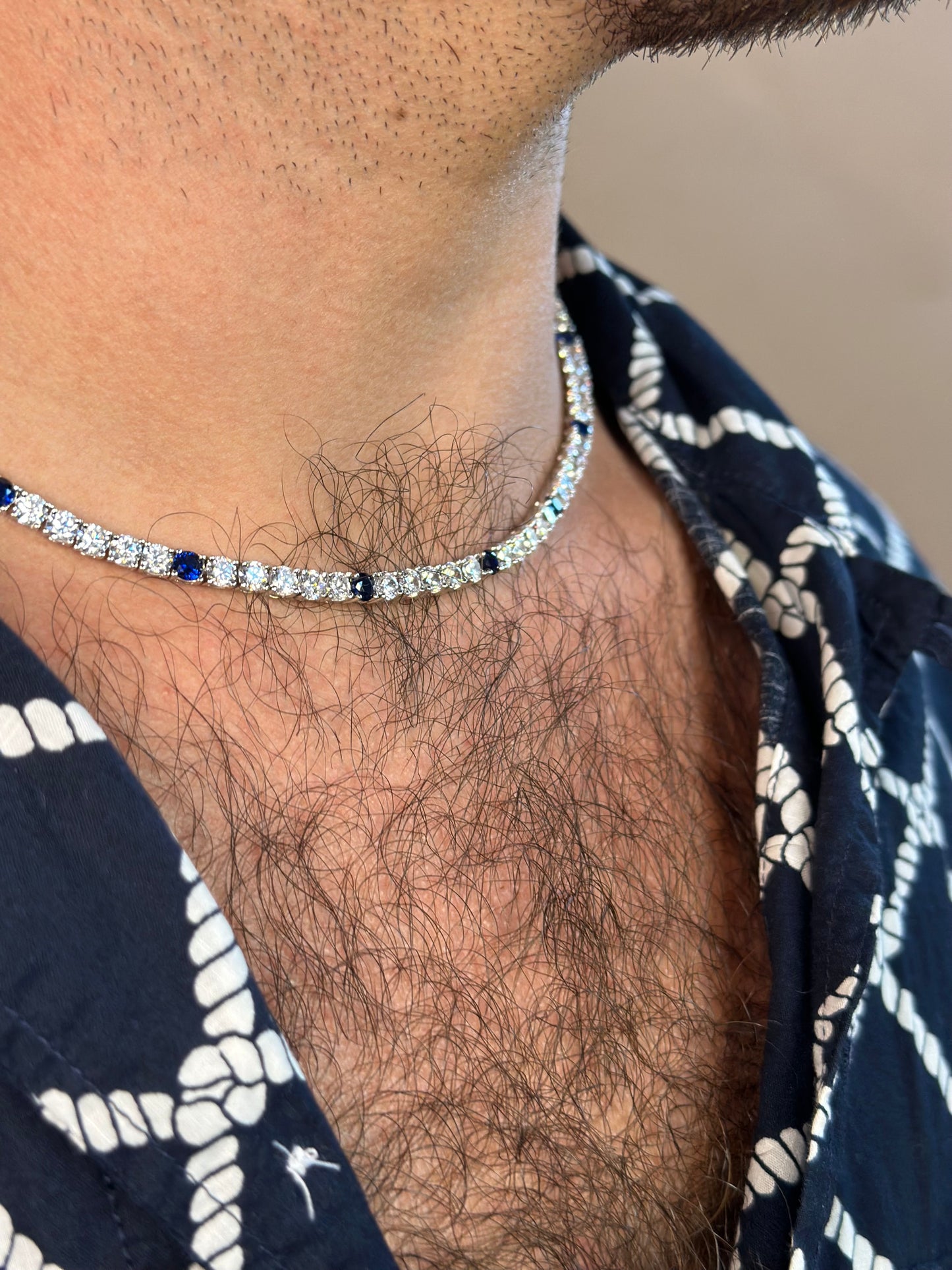 Mens Multi Saphire Tennis Necklace